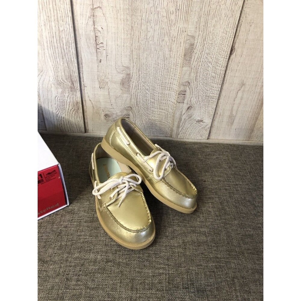 Girl's Little Miss Matched Shiny Metallic Gold Boat Shoes Size 1